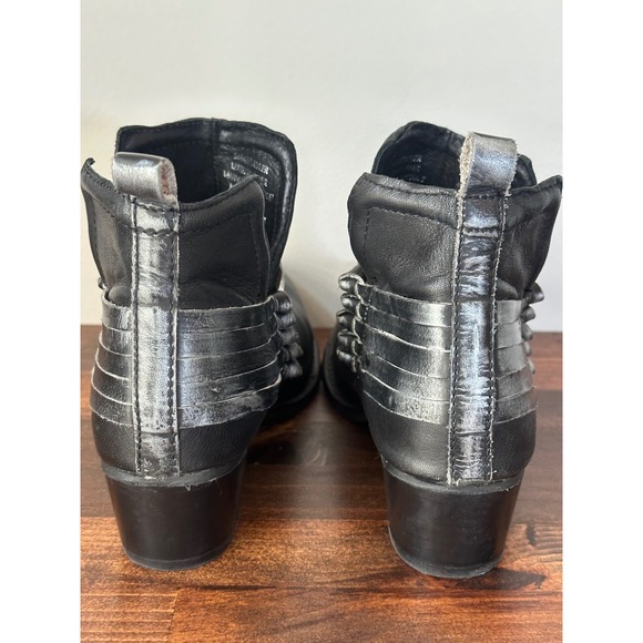 Diba Skyler Black Leather Silver Harness Ankle Boots Womens Size 9 Studded Edgy - Picture 2 of 6